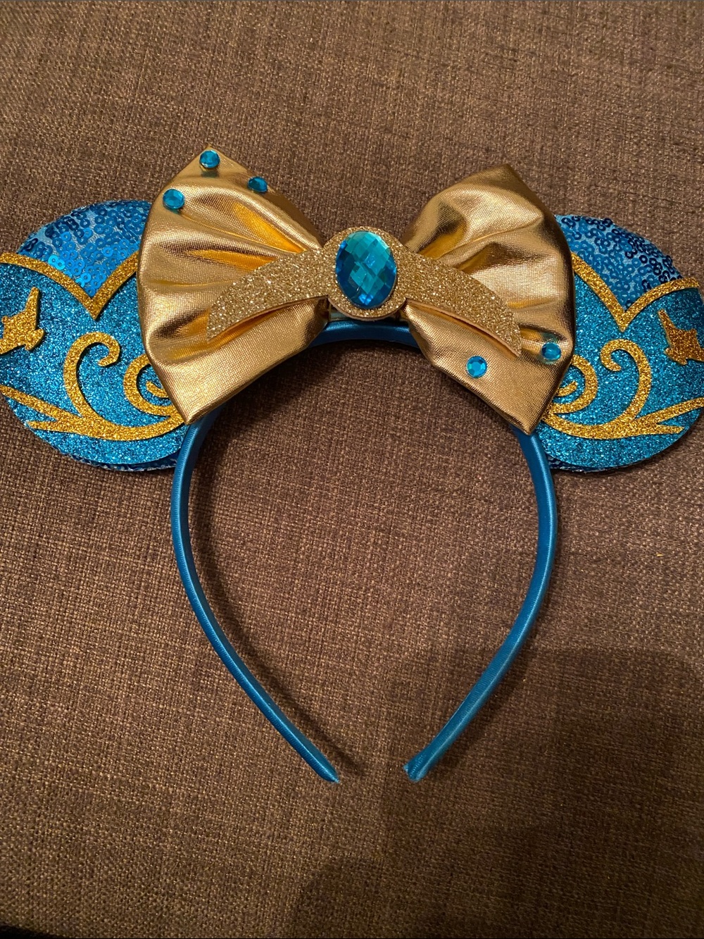 Princess Jasmine Jewel and Gold Sparkle Mouse Ear Headband